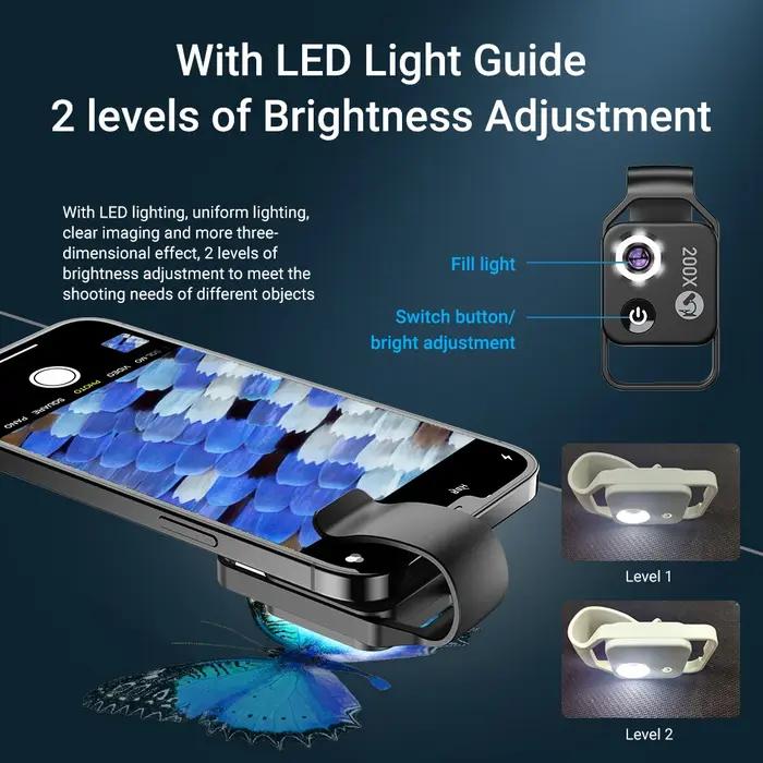 Objectif microscope APEXEL 200x smartphone - Lentille macro HD téléscope portable numérique agrandissement