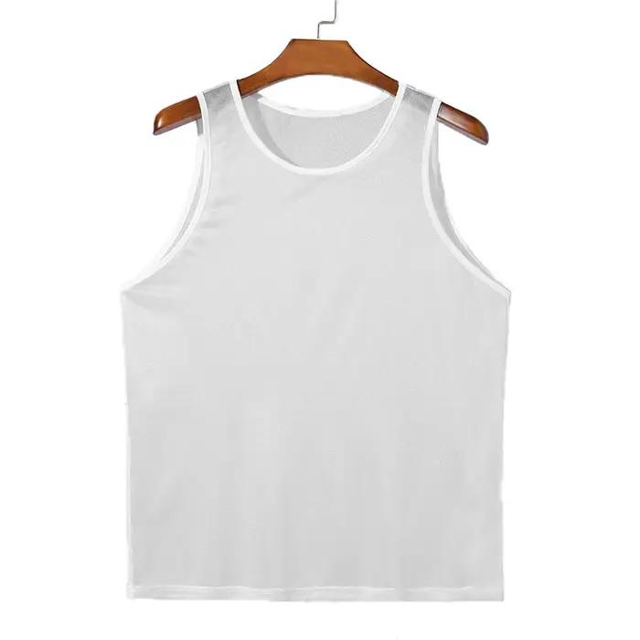 Débardeur transparent en tricot de luxe pour hommes, col rond, sans manches, maille, Sexy, couleur u