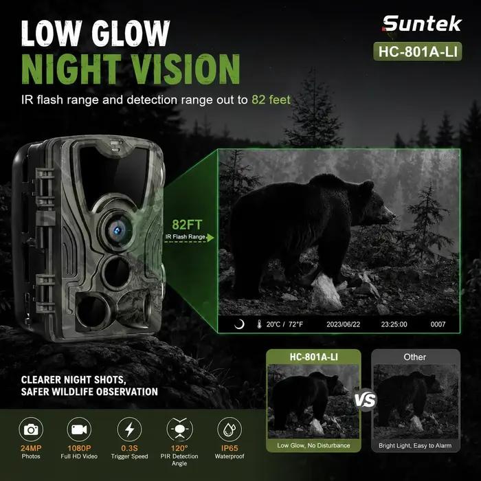 Caméra de chasse exterieure 24mp 1080p batterie 5000mah lithium vision nocturne surveillance ferme verger sécurité a domicile