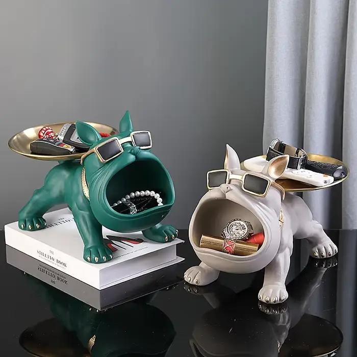 30 cm/11.8 pouces décor à la maison bouledogue Figurine chien Statue clé boîte de rangement Animal ornement résine
