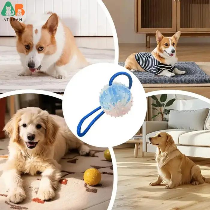 ATUBAN Balle d'entraînement pour chien sur corde Jouet de récompense et de remorqueur en caoutchouc naturel lourd avec poignée en nylon – Couture de chiens de travail sportifs