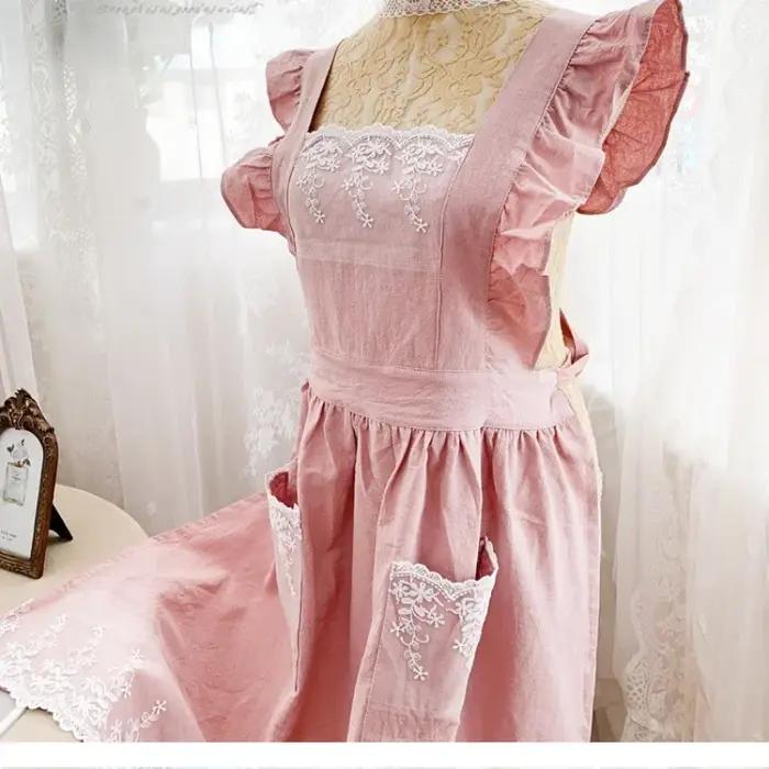 Femmes femmes tablier coton lin tabliers robe jardin café cuisine fleuriste palais Style Vintage mod