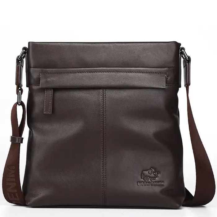 Sac à bandoulière en cuir véritable pour homme polyvalent avec compartiment intérieur et poches externes et internes pour téléphone et documents occasions quotidiennes et spéciales