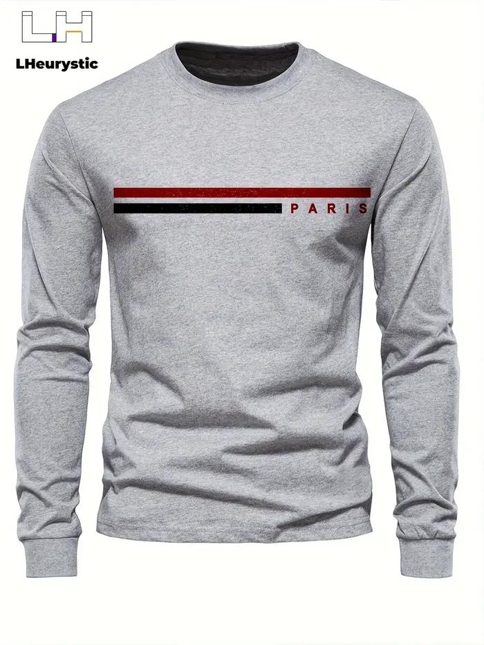 T-shirt à manches longues et col rond pour homme, 100% pur coton, ample, confortable, décontracté, i