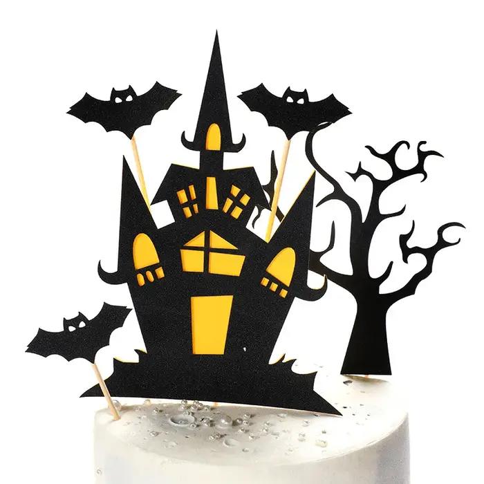 Drapeaux de gâteau en carton Halloween Citrouille Château Fantôme Sorcière Vampire Décoration Fête Anniversaire Mariage Enfant Bricolage Occasions Spéciales