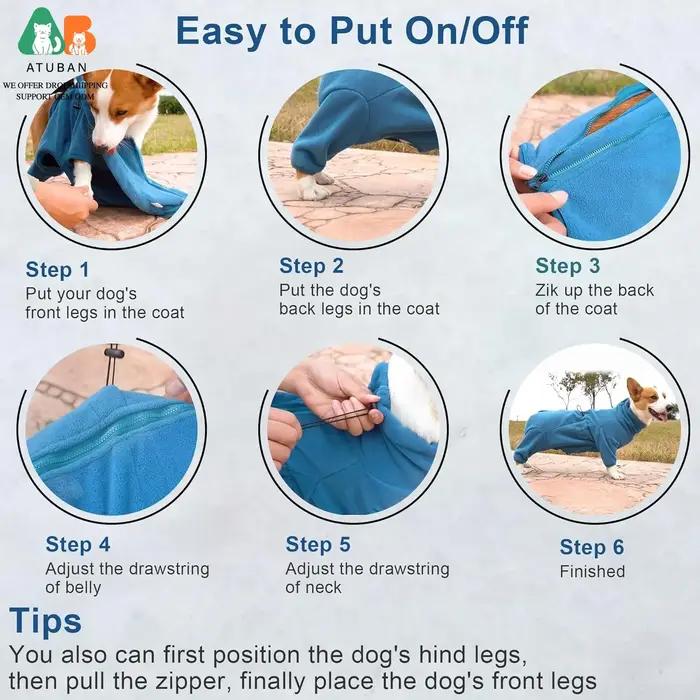 ATUBAN Manteau d'hiver pour chien, combinaison en polaire, veste sweat-shirt pour chien, pyjama intégral pour la randonnée, la marche et le sommeil du chien