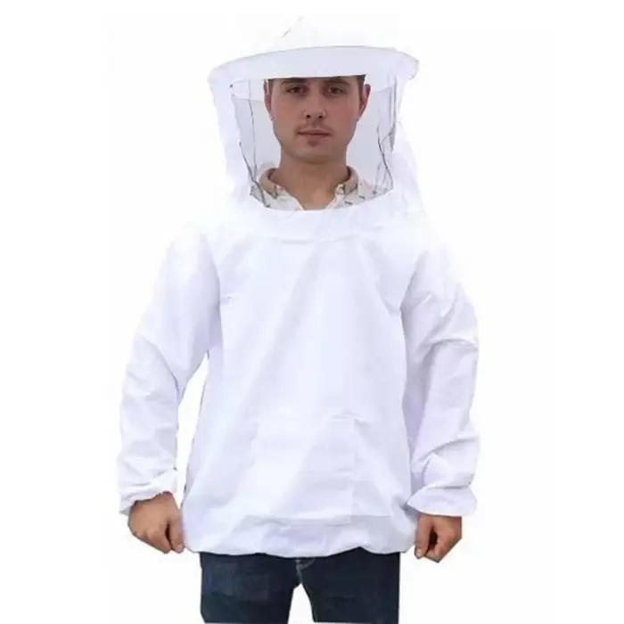 Vêtements de protection apicole unisexe en polyester blanc avec chapeau rond pour homme et femme pour la sécurité lors des opérations d'apiculture