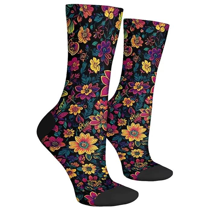 Chaussettes chasse vintage motifs floraux - Bas élastiques respirants pour hommes - Cadeau chasseur original