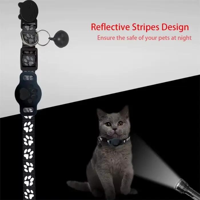 Collier de sécurité pour chat avec boucle, bandes réfléchissantes, réglable pour collier Airtag, anti-perte, étanche pour étui Airtag, chatons, chiots occassions spéciales