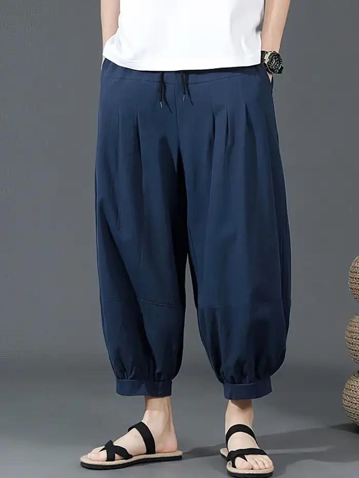 Short d'été en coton et lin pour hommes, Baggy, jambes larges, pantalon Capris décontracté, Sport, c