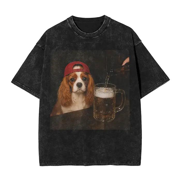 T-shirt Cavalier King Charles Spaniel buvant de la bière pour homme et femme à manches courtes style décontracté occasiونs décontractées