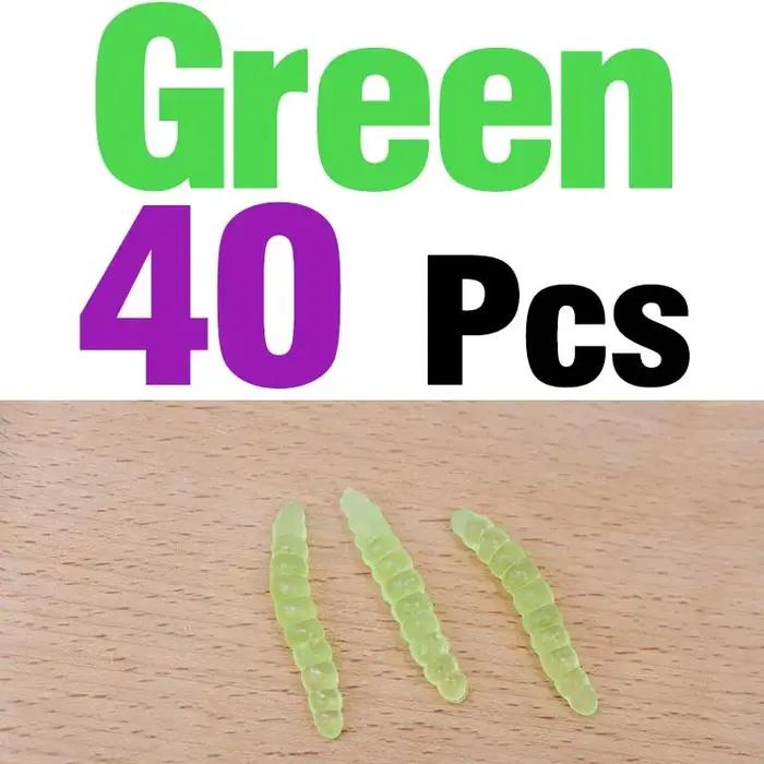 MNFT 40 pièces 3.8 cm 0.6g vers de pêche au bar leurres vert/blanc Silicone souple mouche appâts pain ver leurre de pêch