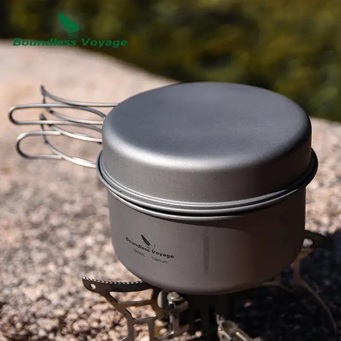 Tasse Portable de Voyage sans limites, ensemble de casseroles en titane avec poignées pliantes, Camp