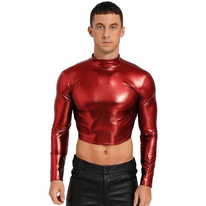 Haut court en simili cuir gothique Oyolan pour homme, costume de breven glapole, coupe ajustée, col rond, fermeture à glissière, pour soirées et sorties nocturnes