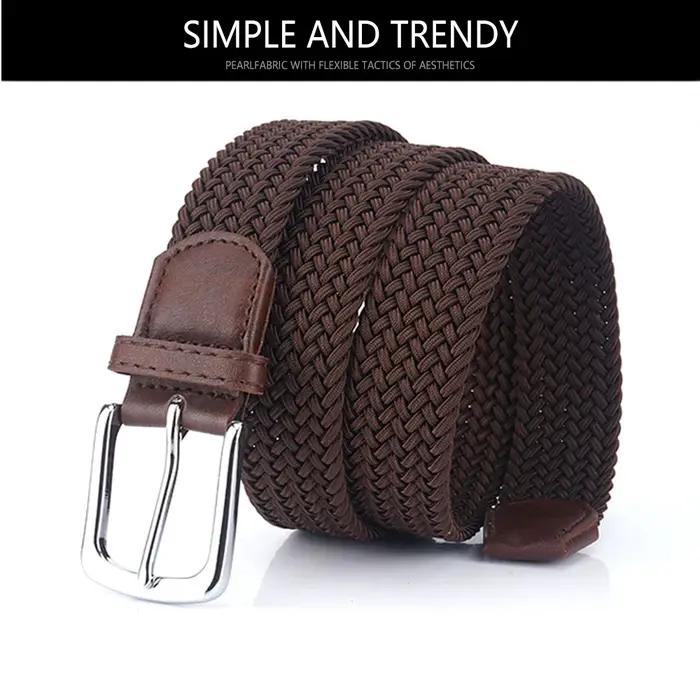 TUSBottles-Ceinture tressée sans trou pour hommes, ceinture tissée élastique, simple et sauvage, mod