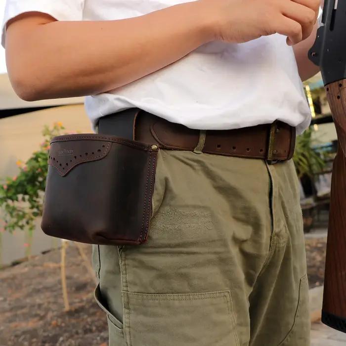 Sac de ceinture en cuir Tourbon pour cartouches de tir, pochette de rangement pour munitions de chasse avec boucles pour balles pour calibre 12 16 20 occassions de chasse et de tir accessoire de chasseur vintage