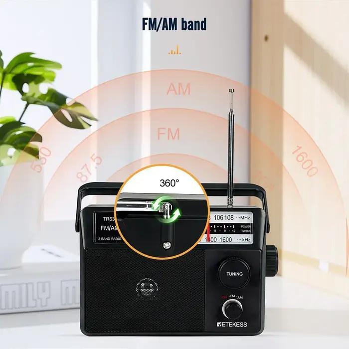 Retekess TR633 Radio FM Radios portables AM FM Rechargeable à piles Radio recherche indicateur lumin