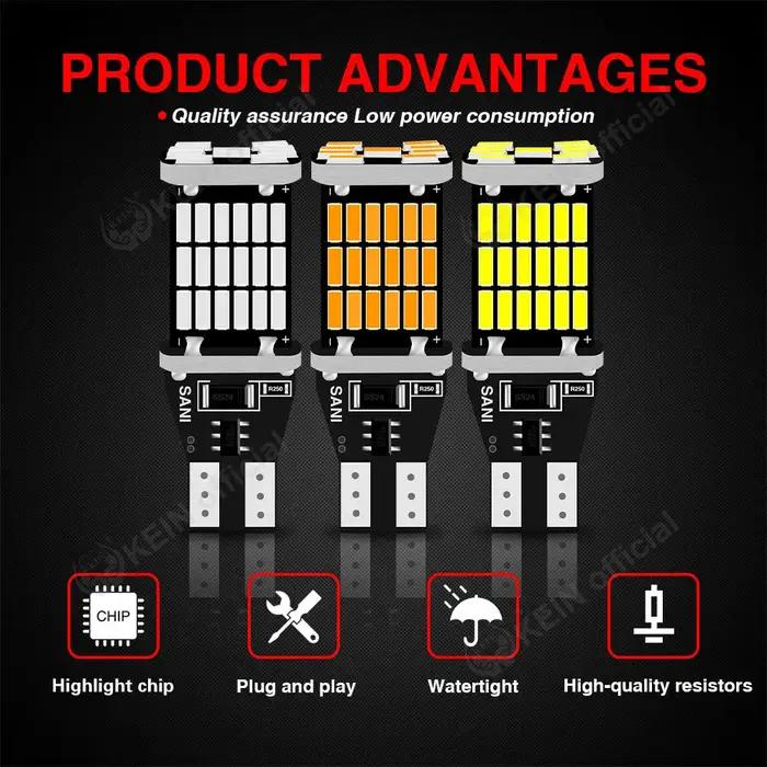 Ellin-Ampoule LED T15 pour Clignotant de Voiture, enquêter Arrière de Secours, Lampe DRL DC12V Blanc