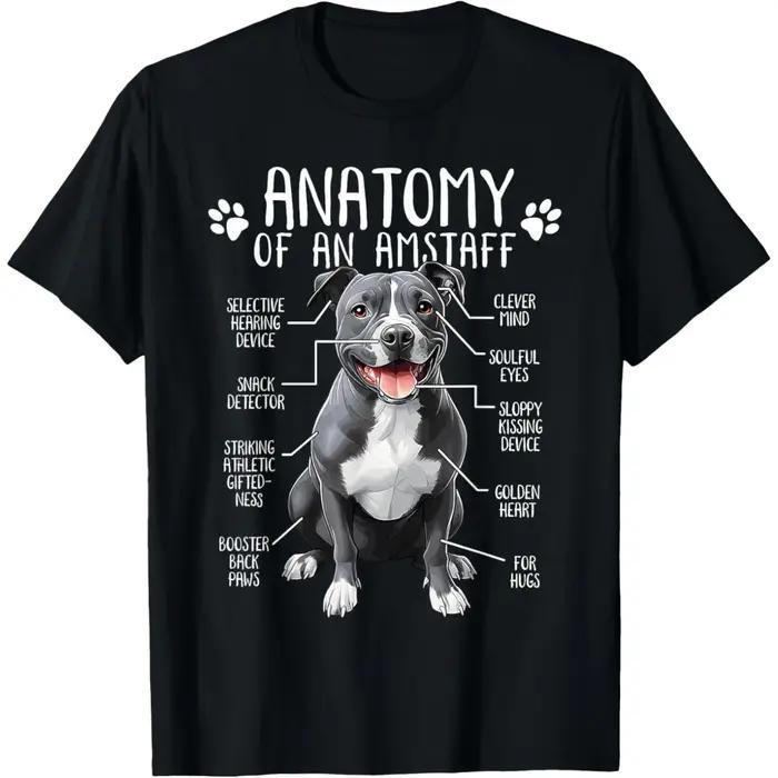 Drôle américain Staffordshire Terrier Amstaff chien anatomie t-shirts hommes femmes Humor Streetwear à manches courtes unisexe vêtements amples