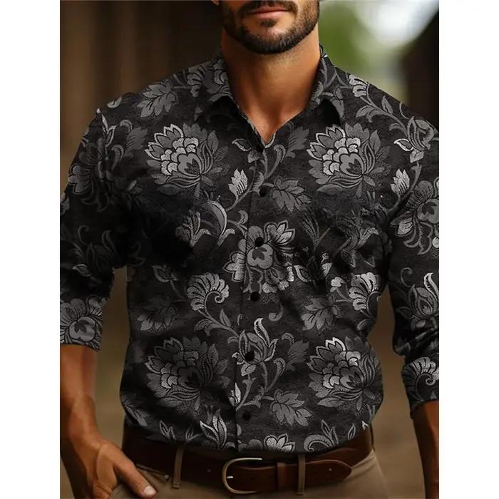 Chemise en jean occidentale Yellowstone pour hommes, motif patchwork bicolore, haut à boutons déroul