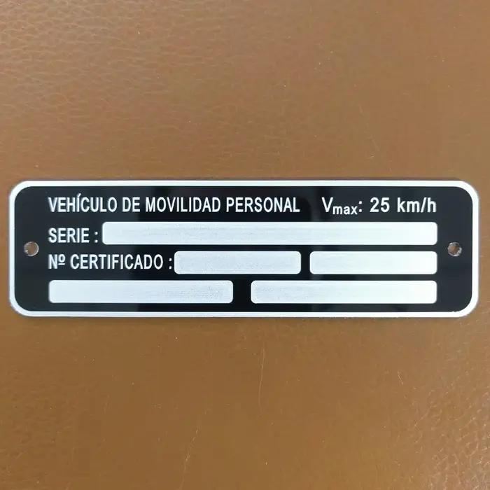 VMP VEHICULO DE MOVILIDAD série personnelle NO CERTIFICADO aluminium Chassic Vin plaque d'immatricul