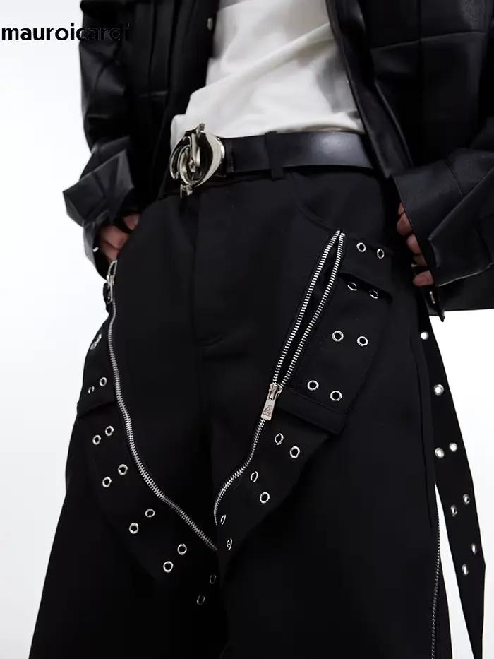 Mauroicardi-Pantalon Baggy à Jambes Larges pour Homme, Streetwear Cool, Long, Noir, Flowy, Vêtements
