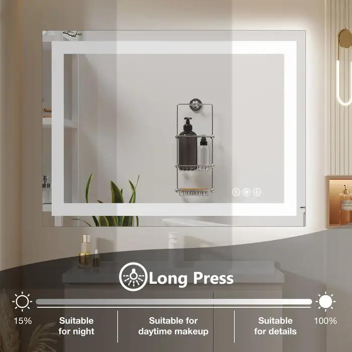 JHK 36 "x 24" miroir de vanité de salle de bain LED pour fonction de mémoire murale verre trempé ave