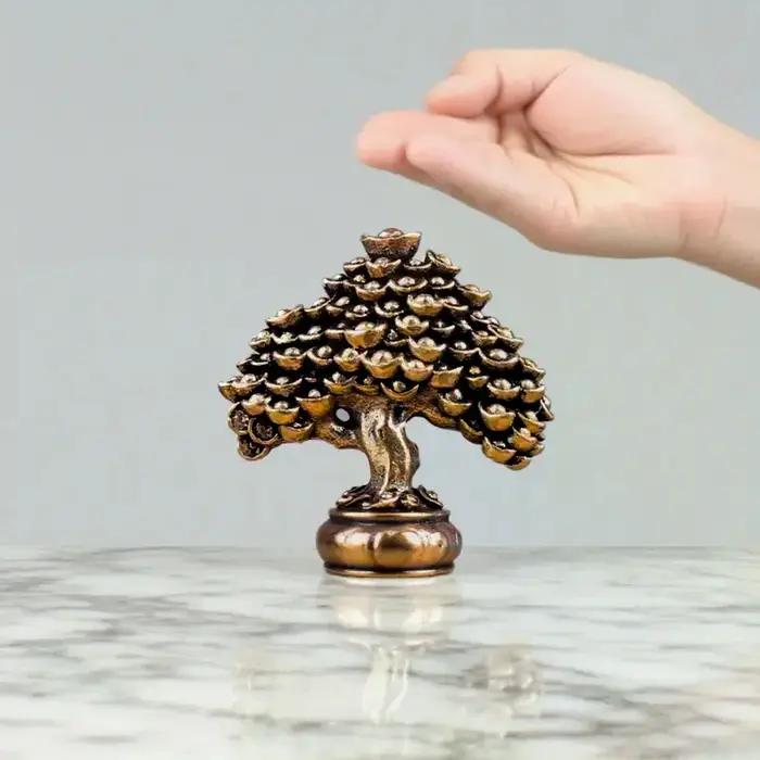 Figurine Feng Shui d'arbre de richesse en plastique gris clair ou vert clair pour maison et bureau, cadeau de pendaison de crémaillère de fortune, symbole de prospérité et de réussite