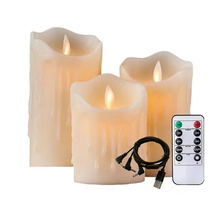 Lampe à bougie électrique sans flamme, Rechargeable par USB, cire de paraffine dégoulinée, mèche mob