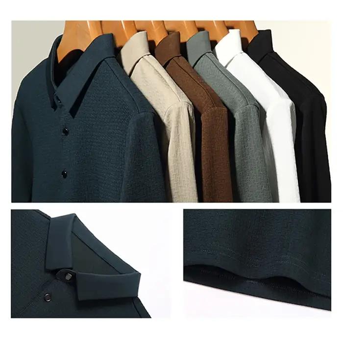 Polo ajouré à manches longues pour hommes, T-Shirt respirant à la mode d'affaires, T-Shirt de Golf p