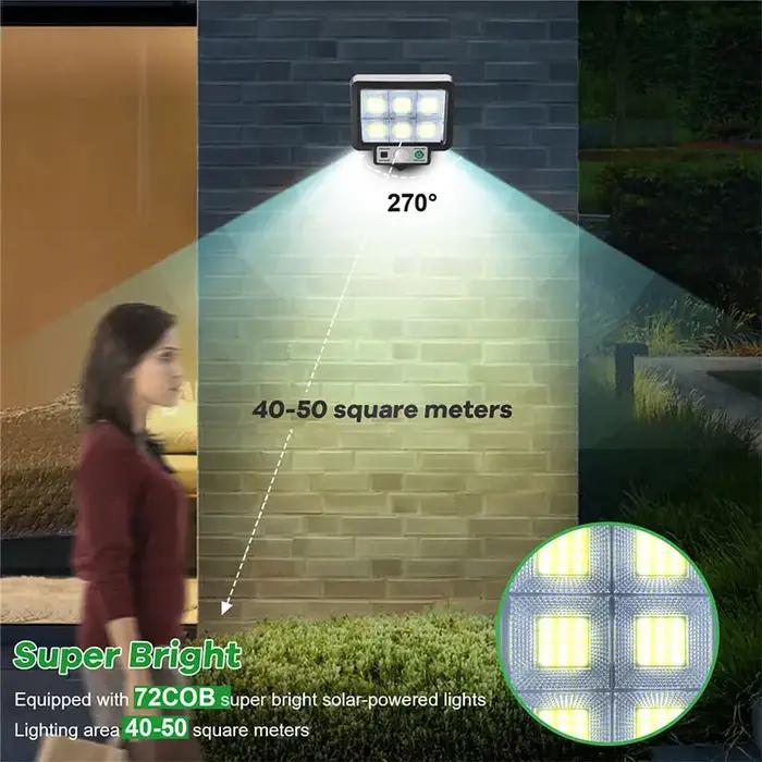 Applique murale solaire LED avec détecteur de mouvement, lumière du soleil, 3 modes, extérieur, étan