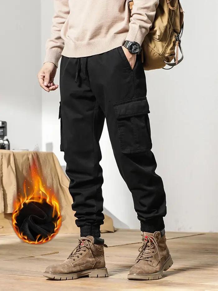Pantalon cargo hiver 2024 doublure polaire - Multi-poches chasse thermique jogger homme chaud