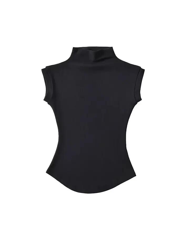 Femmes été Sexy col roulé sans manches T-Shirts hauts solide coupe ajustée pulls