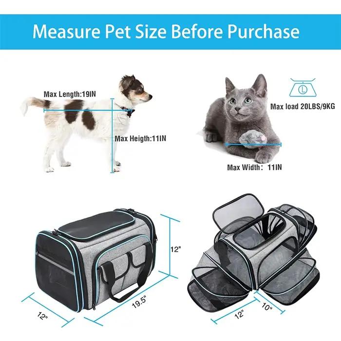 Porte-animaux extensible pour chats voyage sécurité compagnie aérienne transporteur parois souples nylon facile utilisation occasions spéciales
