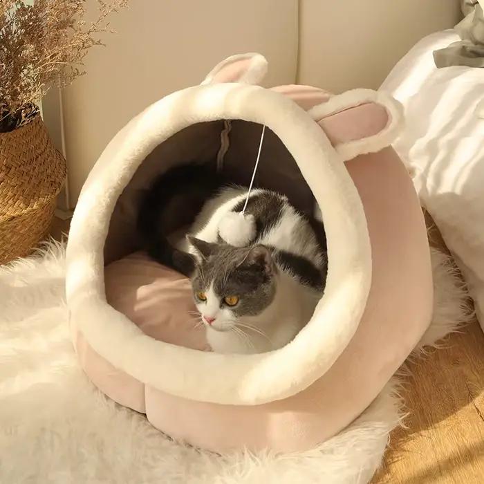 Lit de sommeil profond pour chat, lit de dessin animé pour animaux de compagnie, pliable, amovible,