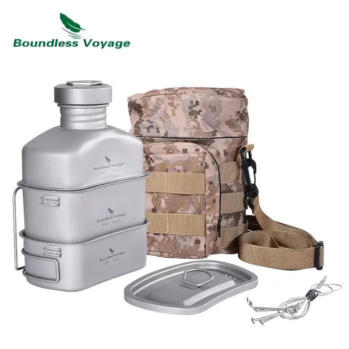 Bouteille de Voyage militaire en plein air Camping randonnée tasses à eau titane ustensiles de cuisine 1100ml