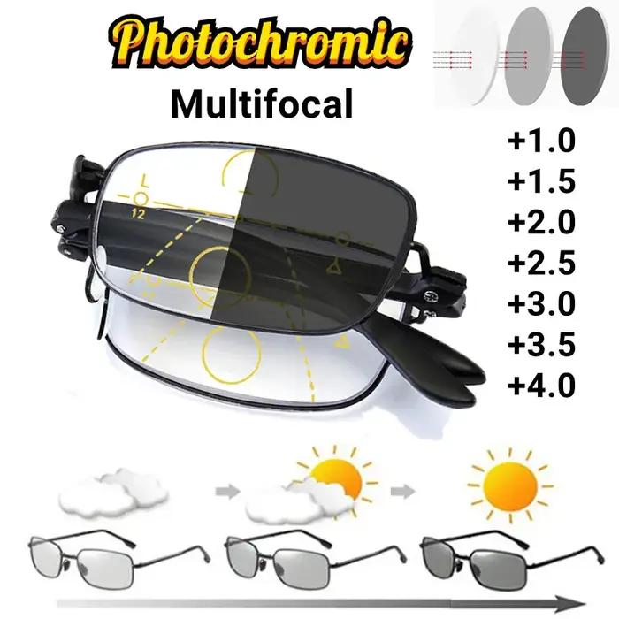 Lunettes de lecture photochromiques progressives de luxe pour hommes et femmes, anti-lumière bleue,