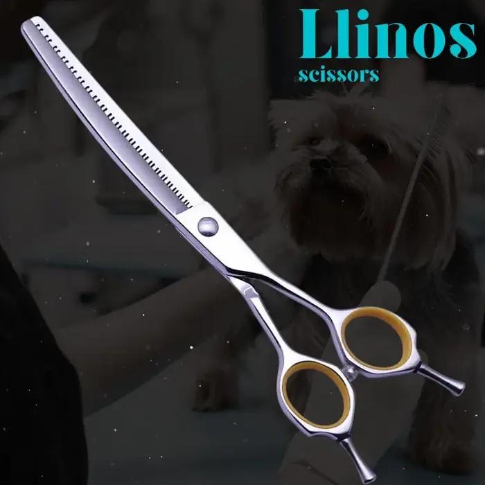Ciseaux amincissants incurvés professionnels pour toilettage de chiens de 7 pouces avec dents décalées