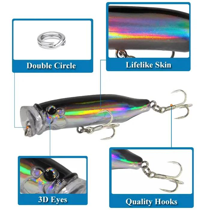 Leurre de pêche flottant Popper Wobbler avec 6 # Crochets 6.5cm 10g appâts artificiels Crankbait P