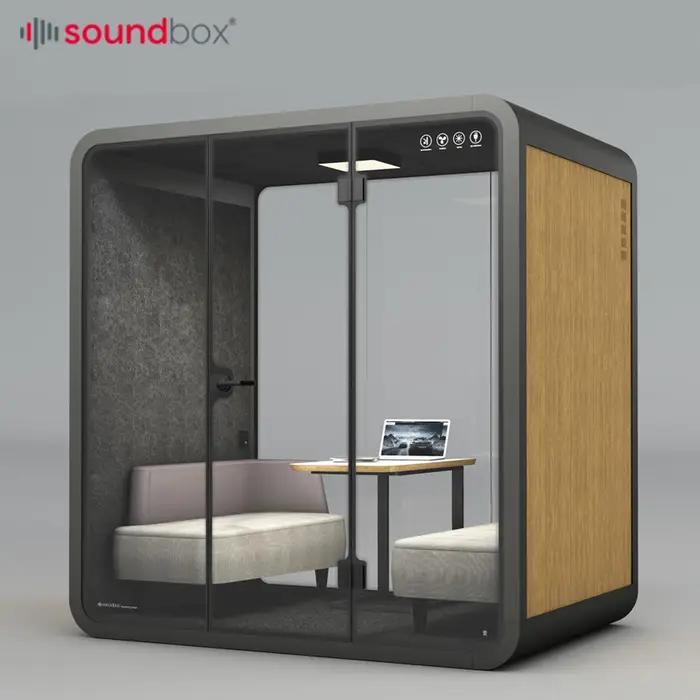Cabine de bureau personnalisée de grande taille pour 6 personnes, nouveau design avec bureau, espace de travail intelligent et silencieux pour le bureau à domicile, insonorisée