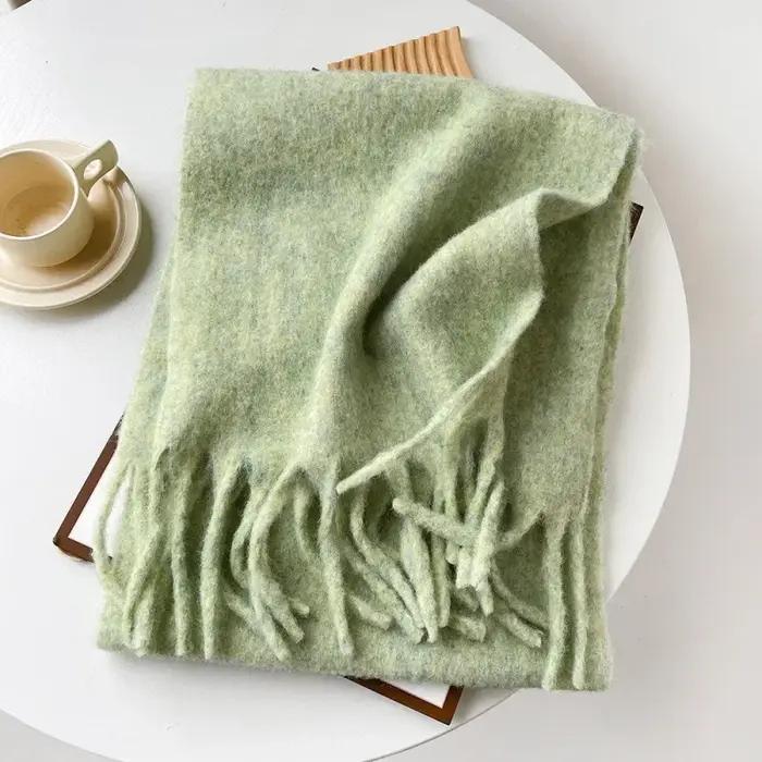 Écharpe en Mélange de Laine Polyvalente pour Femme et Homme, Châle Thermique Doux, Couleur Unie, Sim