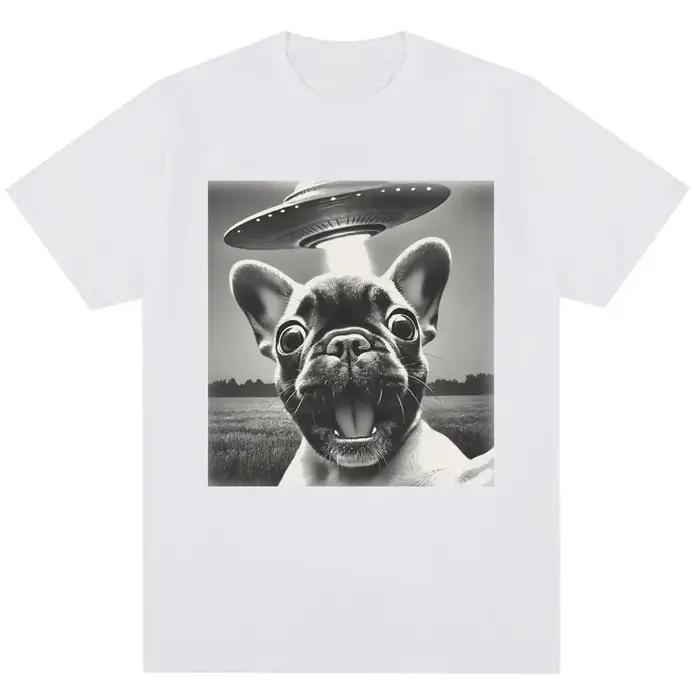 Bouledogue français UFO drôle Meme graphique T-shirt Vintage mode femmes à manches courtes surdimensionné été t-shirts Streetwear personnalité
