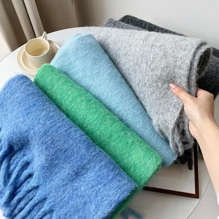 Écharpe en Mélange de Laine Polyvalente pour Femme et Homme, Châle Thermique Doux, Couleur Unie, Sim