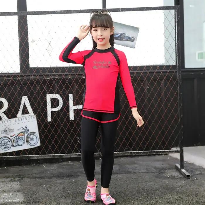 Maillot de bain pour enfants, 3 pièces, manches longues, protection solaire UV