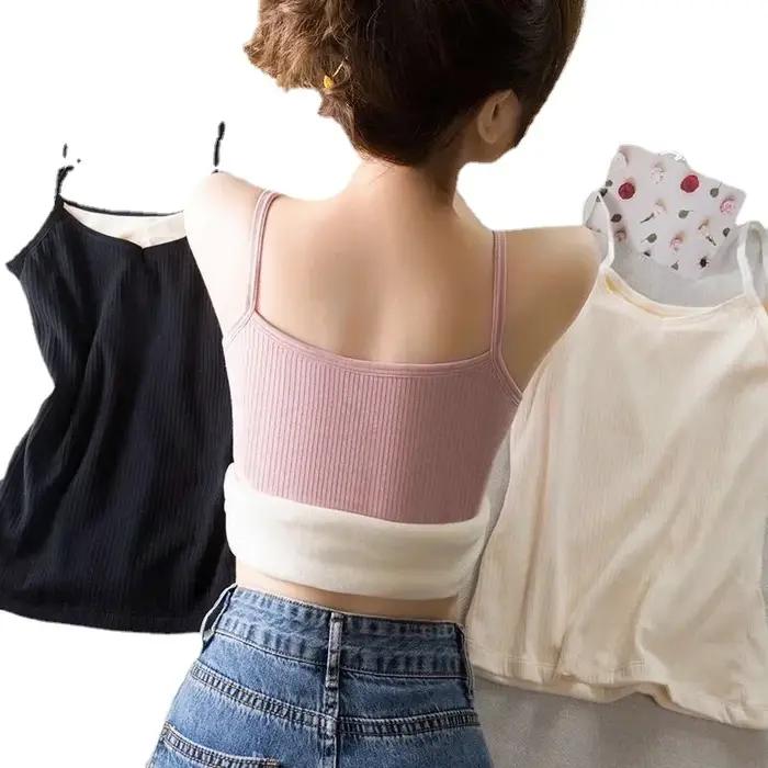Gilet thermique chaud pour femme, couleur unie, décontracté, Camisole en velours, sans manches, épais, bas élastique, sous-vêtements, débardeurs, hiver