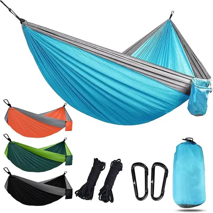 Hamac de Camping, accessoires de Camping, équipement pour l'extérieur et l'intérieur avec sangles d'arbre, hamacs légers en Nylon pour le tourisme et la randonnée