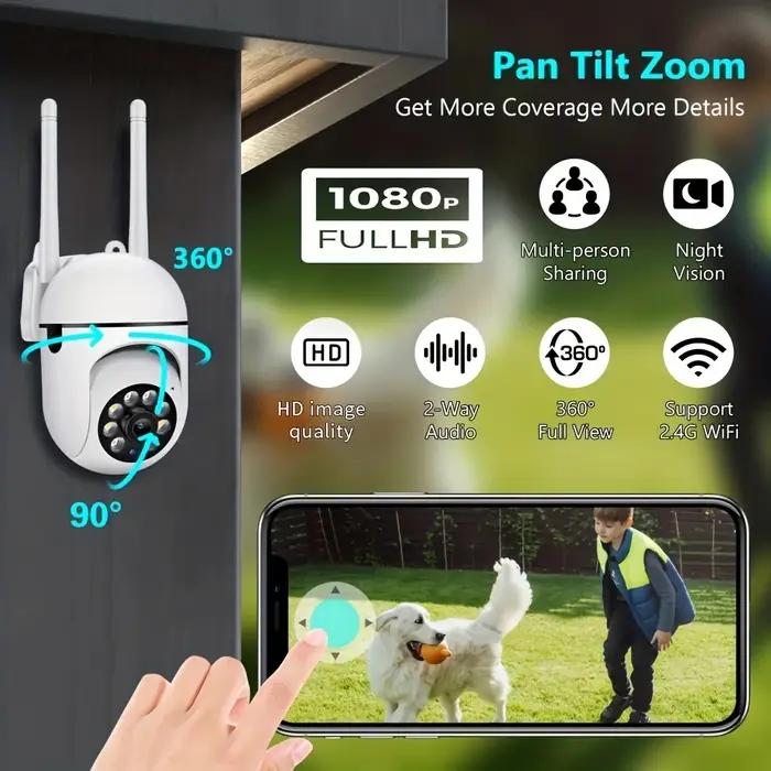 Caméra sécurité WiFi 1080P HD intérieur extérieur vision nuit couleur audio bidirectionnel 360° pan tilt zoom