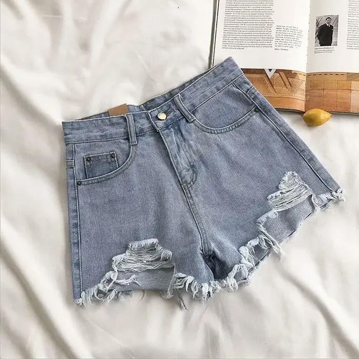 Short en jean déchiré taille haute pour femme