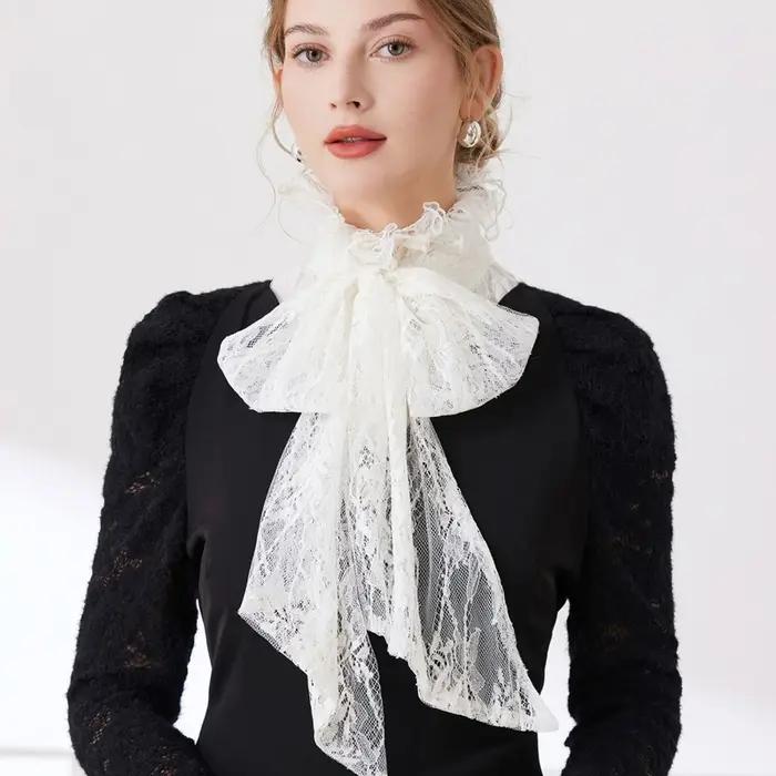 Faux col décoratif avec nœuds à volants pour femmes et filles, pull détachable, demi-chemise, col ha