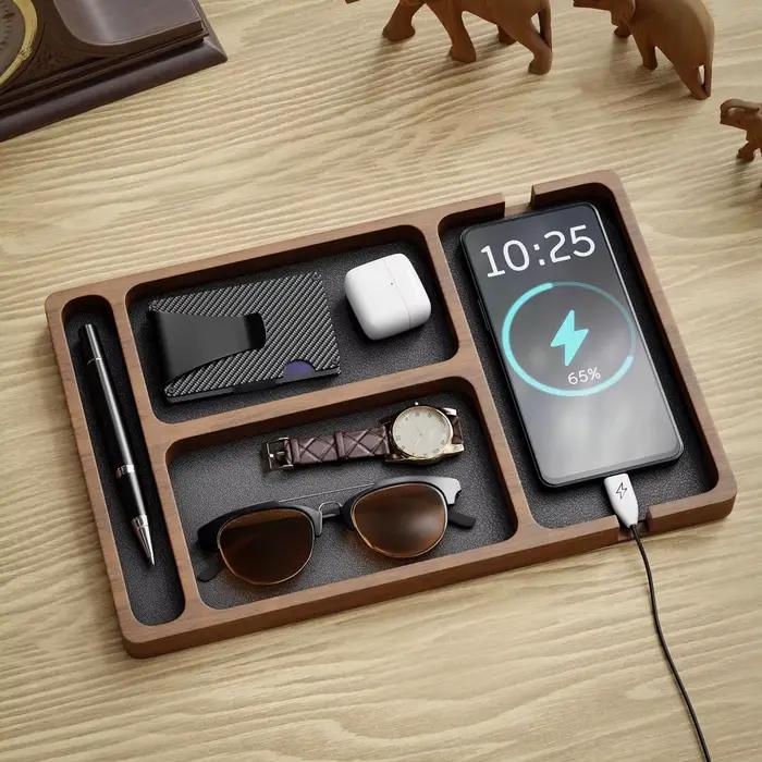 Ooden bureau boîte de rangement de bureau cloison en bois massif boîte de rangement téléphone portable casque débris boîte de rangement plateau de rangement en bois